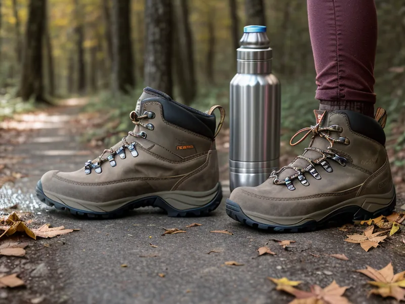 Close-up of a hiker holding trekking poles on a rocky trail.