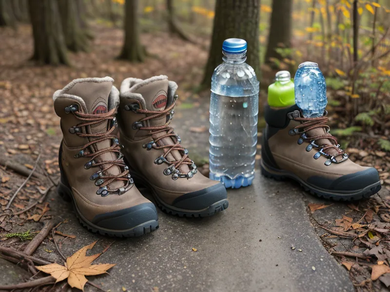 A wooden trail marker in a forest during autumn
