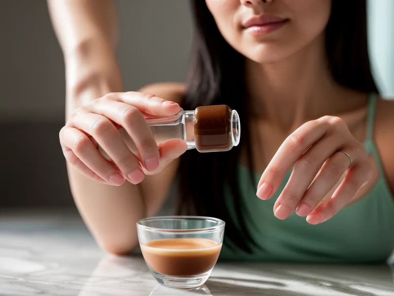 A woman's morning routine including hydration and a joint health supplement.