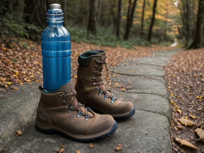 Worn hiking boots on a rocky trail, built for active aging and joint health